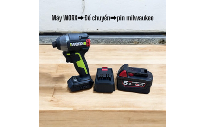 Đế chuyển chân pin cho máy WORX sang dùng pin milwaukee